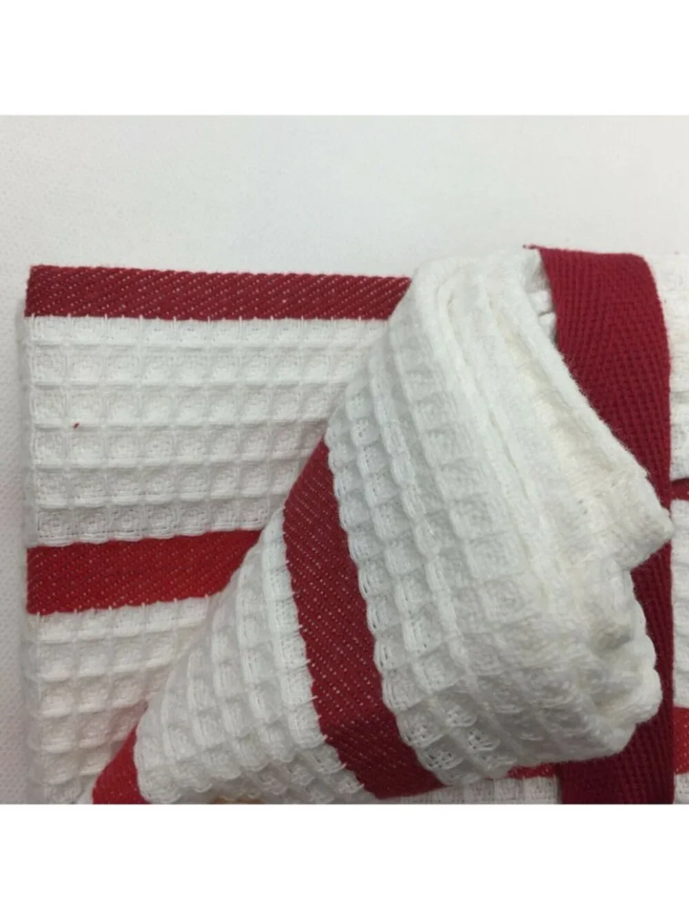 Red & White Waffle Weave Kitchen Dish Towels Set Of 2 Striped Design Gift Ready